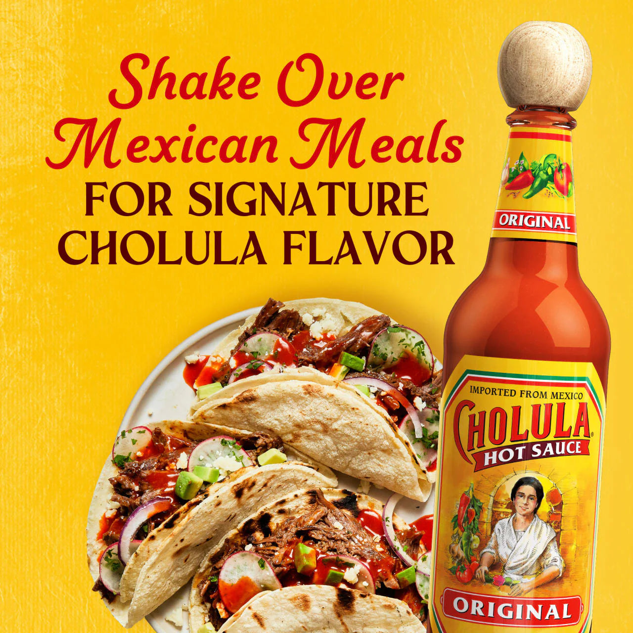 Cholula Original Hot Sauce served with Mexican food 360ml