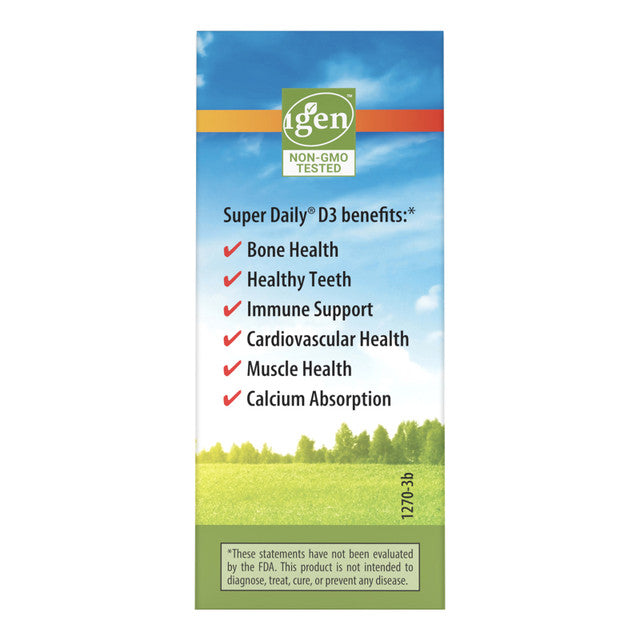 Side image: Carlson Super Daily D3 liquid vitamin D3 1000 IU drops 10.3 ml box