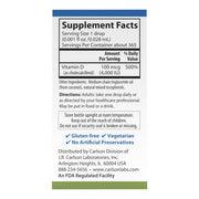 Supplement facts & ingredients image: Carlson Vitamin D3 4000 IU supplement facts liquid drops 10.3 ml