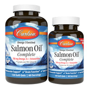 Front image: Carlson Salmon Oil Complete omega 3 softgels astaxanthin bottle 180 count