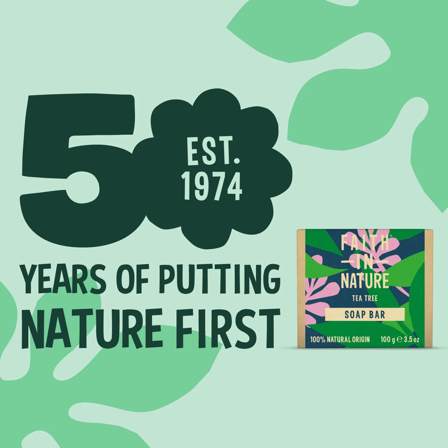 Faith In Nature Tea Tree Vegan Bar Soap 6 × 100g cardboard product information