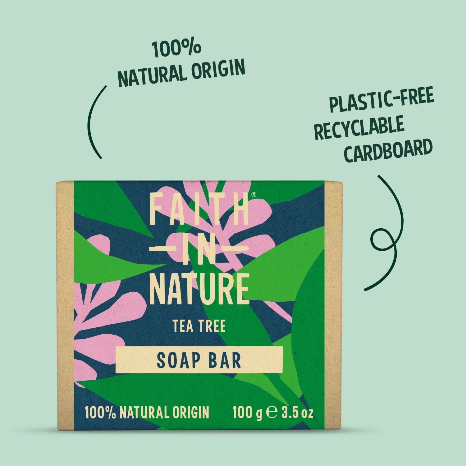 Faith In Nature Tea Tree Vegan Bar Soap 6 × 100g cardboard product information