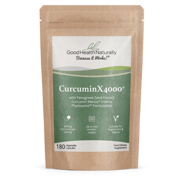 Good Health Naturally Curcumin X4000 vegetable capsules turmeric supplement 180 count packet