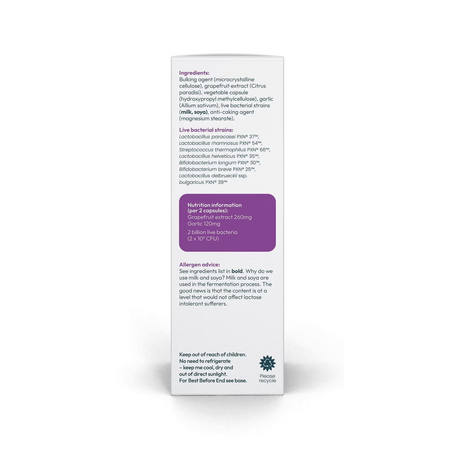 Bio-Kult Candéa supplement facts and ingredients label 60 capsules on white background