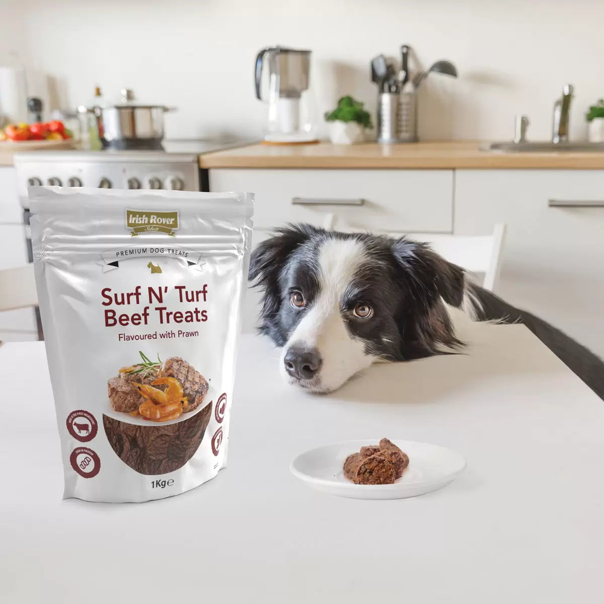Irish Rover Surf N' Turf Beef Dog Treats with Prawn 1kg bag for adult dogs
