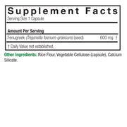 Nature’s Answer Fenugreek Seed supplement facts 90 vegetarian capsules back label