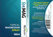 Label of MAG365 SeaMAG spray showing ingredients & barcode.