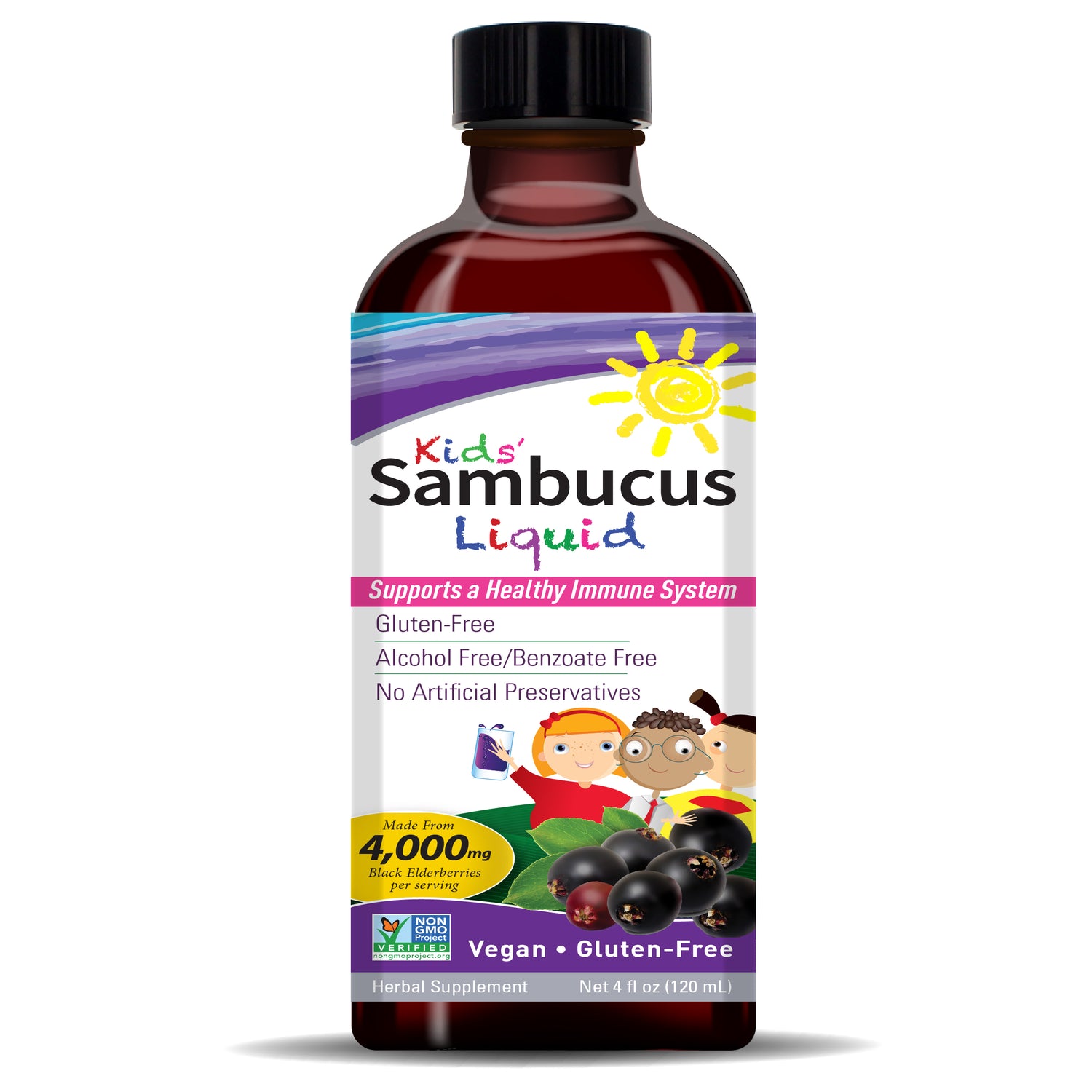 Nature’s Answer Sambucus Kids elderberry liquid alcohol-free 120ml bottle front label
