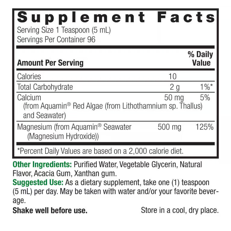 Nature’s Answer Marine Calcium Magnesium Liquid Vanilla Cream 480ml supplement facts label