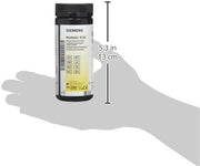 Close-up of a Siemens Multistix 8 SG reagent strip colour chart on the box. on bottle. Hand size