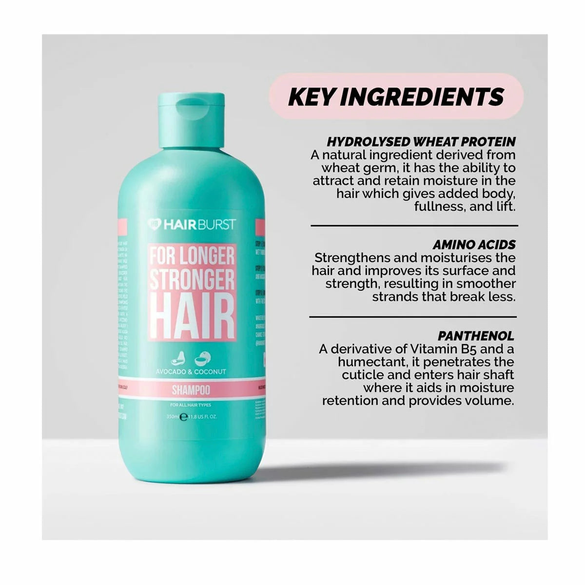 Hair Burst Volumising Shampoo key ingredients.