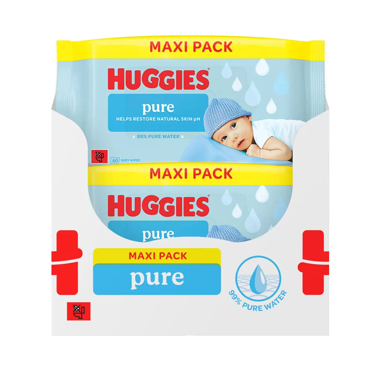 Huggies Pure Baby Wipes cleansing wipes resealable packs fragrance-free 12 x 60 wipes