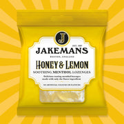 Jakemans Honey & Lemon Soothing Menthol Lozenges, bag packaging, honey and lemon flavour, 73g, menthol sweet use