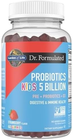 Garden of Life kids probiotic prebiotic fiber gummies strawberry bottle 60 gummies