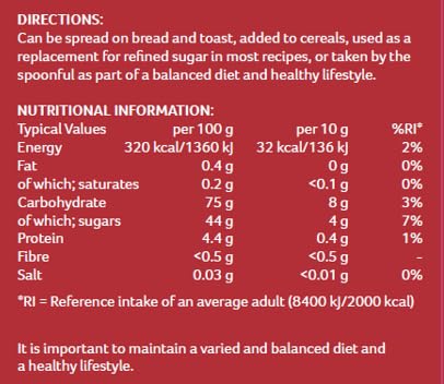 Supplement facts & ingredients image: Potters malt extract nutrition label jar 650g