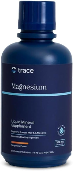 Front Image: Trace Minerals Liquid Magnesium 300mg tangerine flavour liquid bottle 473ml