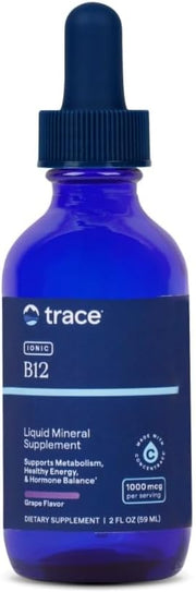 Front Image: Trace Minerals Ionic B12 1000mcg liquid grape flavour bottle 59ml