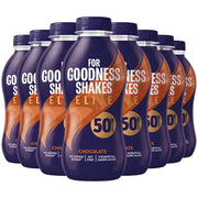 For Goodness Shakes Elite Chocolate Protein Shake 8 x 471ml bottles front packaging