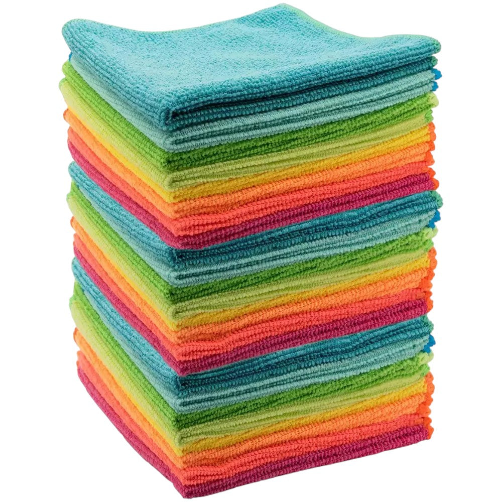Spontex Microfibre Collection Cleaning Cloths 24 Pack shown being used to wipe a household surface
