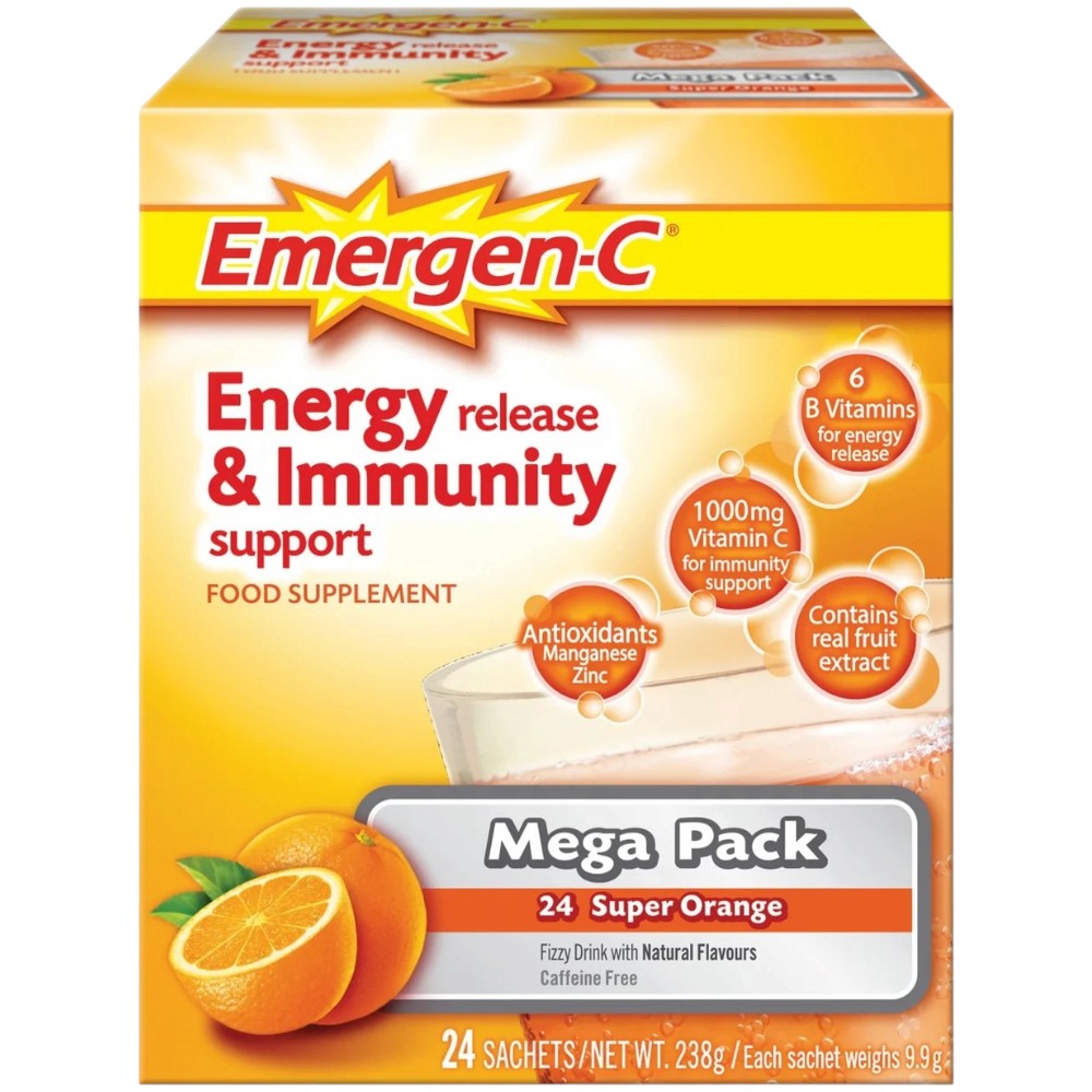 Emergen-C Super Orange Vitamin C Drink Mix 24 x 9.9g sachets multipack front packaging