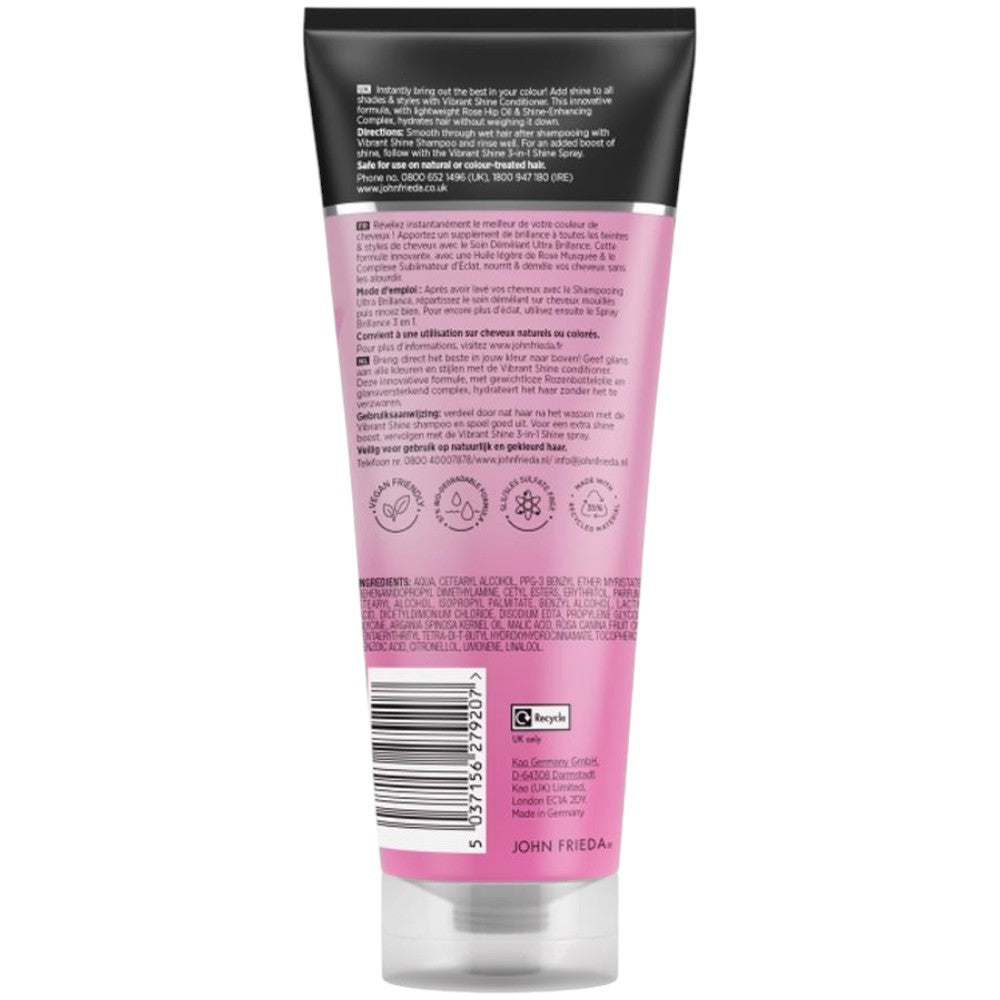John Frieda Vibrant Shine Colour Shine Conditioner rose hip argan oil 250ml tube ingredients & barcode