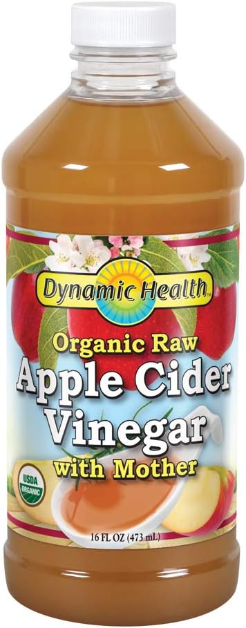 Dynamic Health Organic Raw Apple Cider Vinegar bottle, 473ml, showing cloudy 