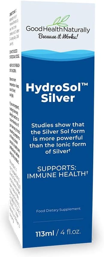 Front image: Good Health Naturally Hydrosol Silver oral spray liquid supplement 113ml box