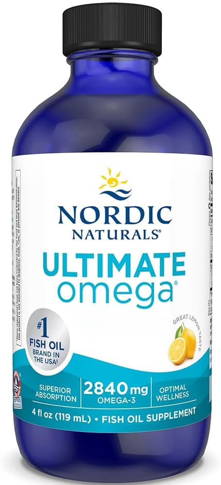 Nordic Naturals Ultimate Omega Lemon Flavoured Liquid Fish Oil bottle, 119ml