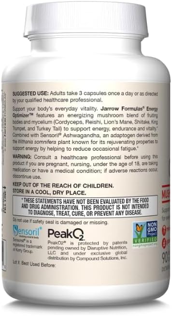 How to Use Image: Jarrow Formulas Energy Optimizer mushroom complex veggie capsules 90 count usage instructions
