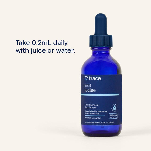 How to Use Image: Trace Minerals Ionic Iodine 225mcg liquid usage instructions bottle 59ml
