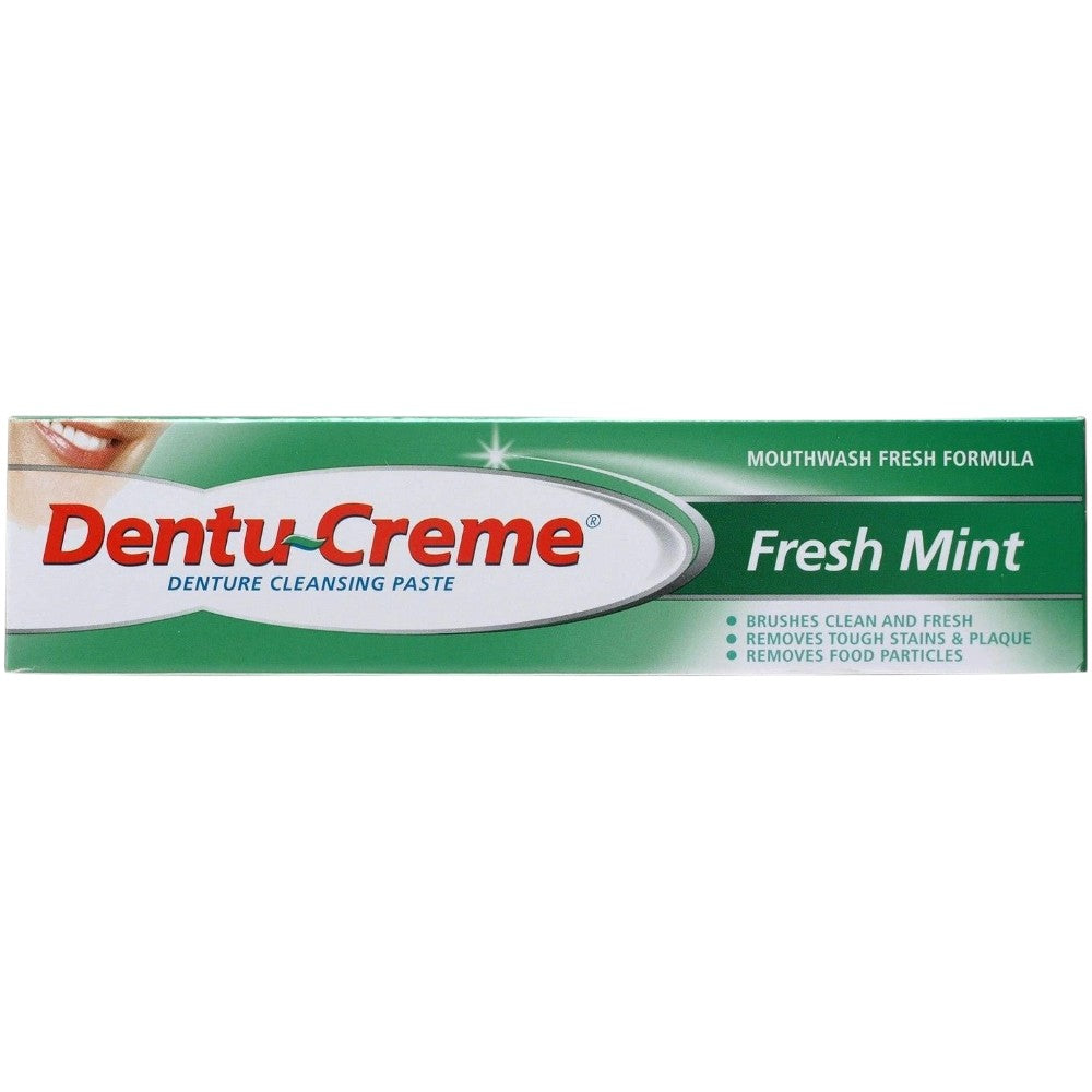 Dentu-Creme Fresh Mint denture cleansing paste 75ml tube front packaging