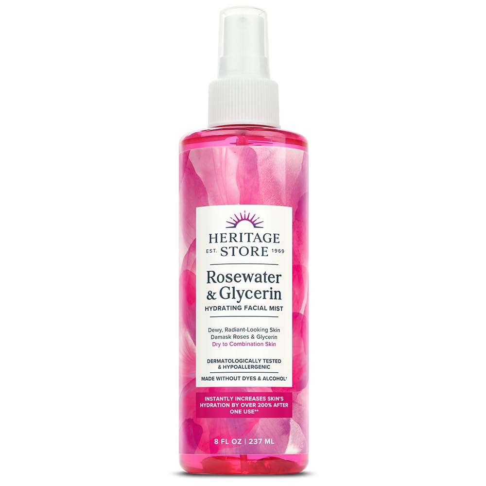 Heritage Store Rosewater & Glycerin – 237ml Hydrating & Soothing Facial Mist for Radiant Skin