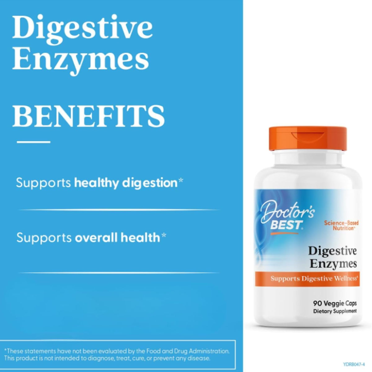 Doctor's Best Digestive Enzymes, bottle packaging, no flavour, 90 veggie capsules, daily supplement use