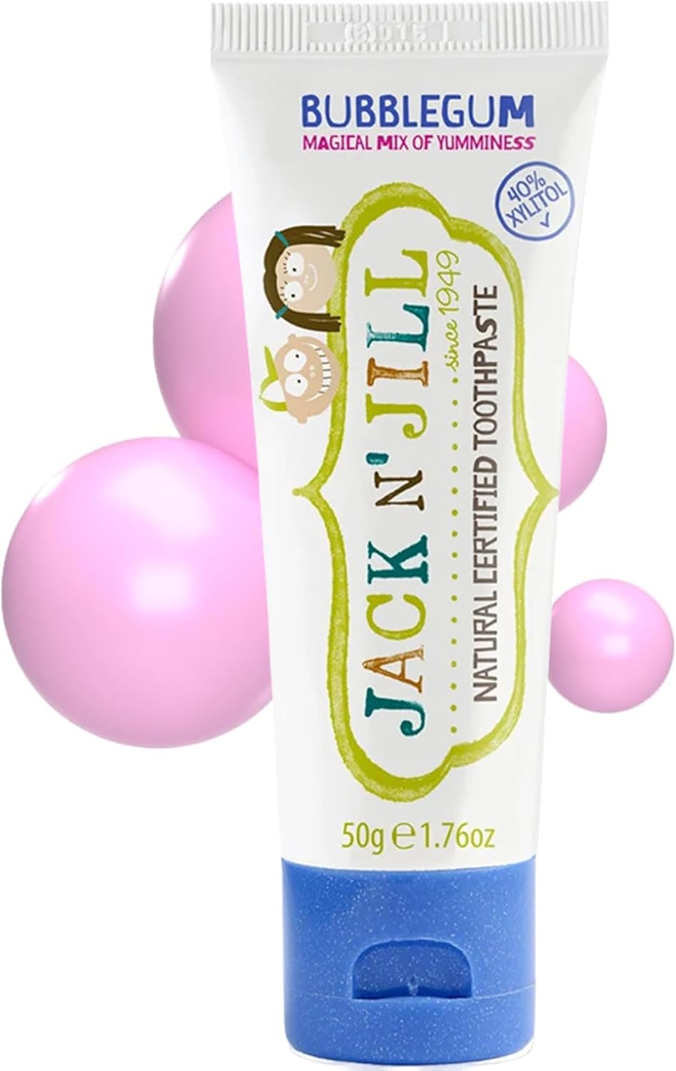 Jack N' Jill Natural Certified Toothpaste Bubblegum, toothpaste tube packaging, bubblegum flavour, 50g