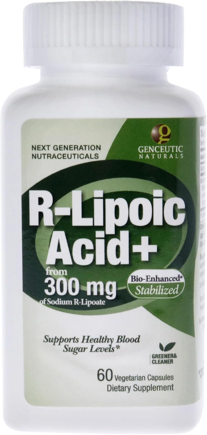 Genceutic Naturals R-Lipoic Acid 300mg capsules bottle front label 60 capsules