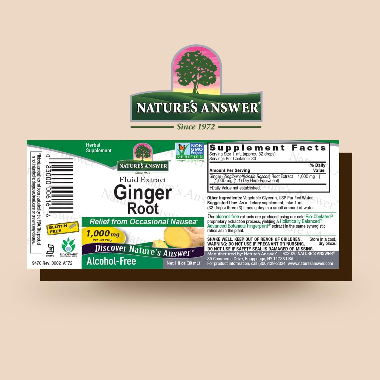 Nature's Answer Alcohol-Free Ginger Root Extract 30ml barcode packaging