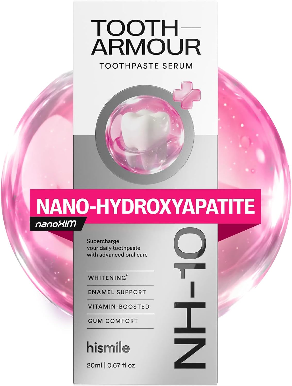 Hismile Tooth Armour NH-10 Nano-Hydroxyapatite Toothpaste Serum, bottle and carton packaging, flavour not specified, 20ml