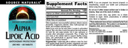 Source Naturals Alpha Lipoic Acid 200mg Tablets - 60 Count label