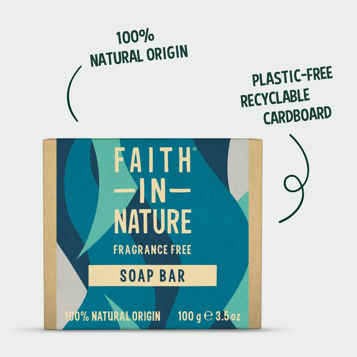 Faith In Nature Fragrance Free Vegan Bar Soap 6 × 100g cardboard product information