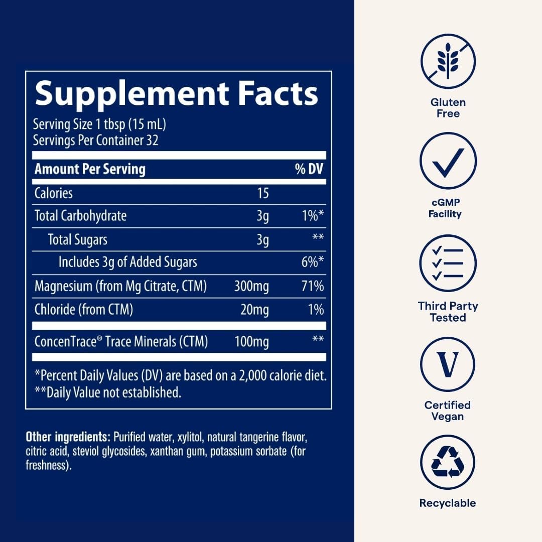 Supplement Facts Image: Trace Minerals Liquid Magnesium 300mg supplement facts ingredients liquid bottle 473ml