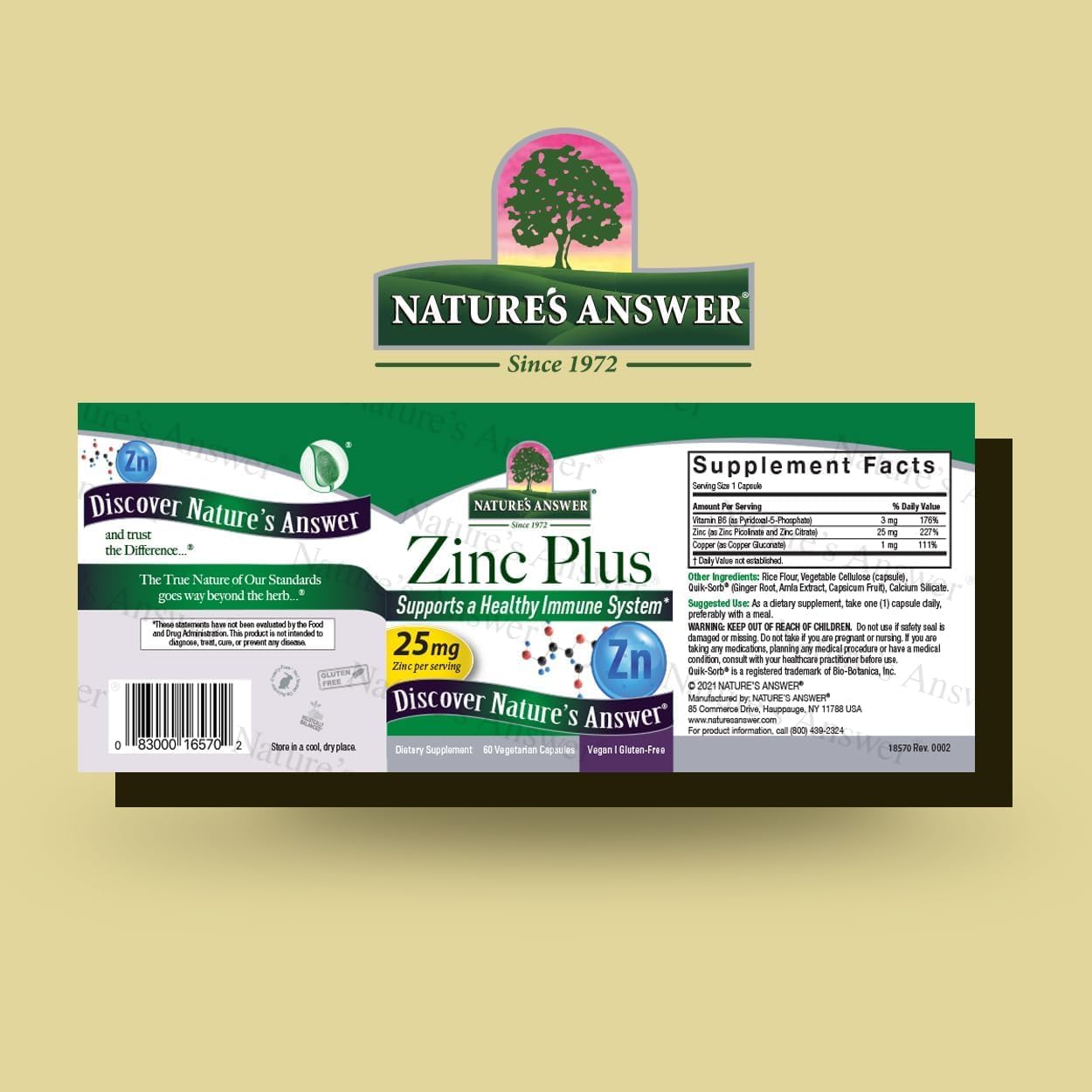 Nature’s Answer Zinc Plus vegan capsules 60 count barcode