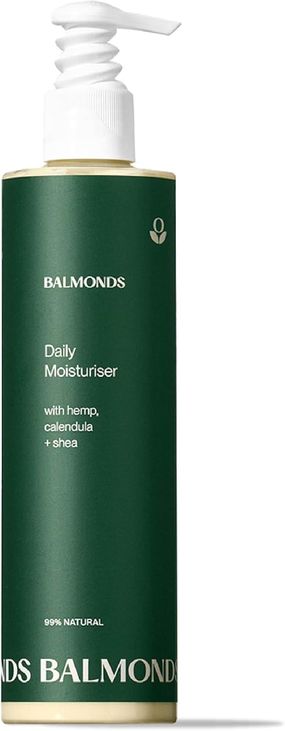 Front image: Balmonds Daily Moisturiser 100ml bottle natural skin cream packaging 300ml