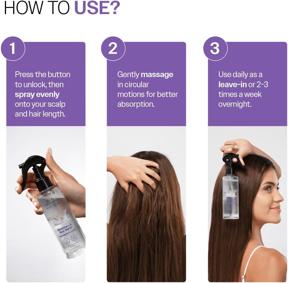How to Use: Hand spraying Bare Anatomy Rosemary Water mist onto long hair.
