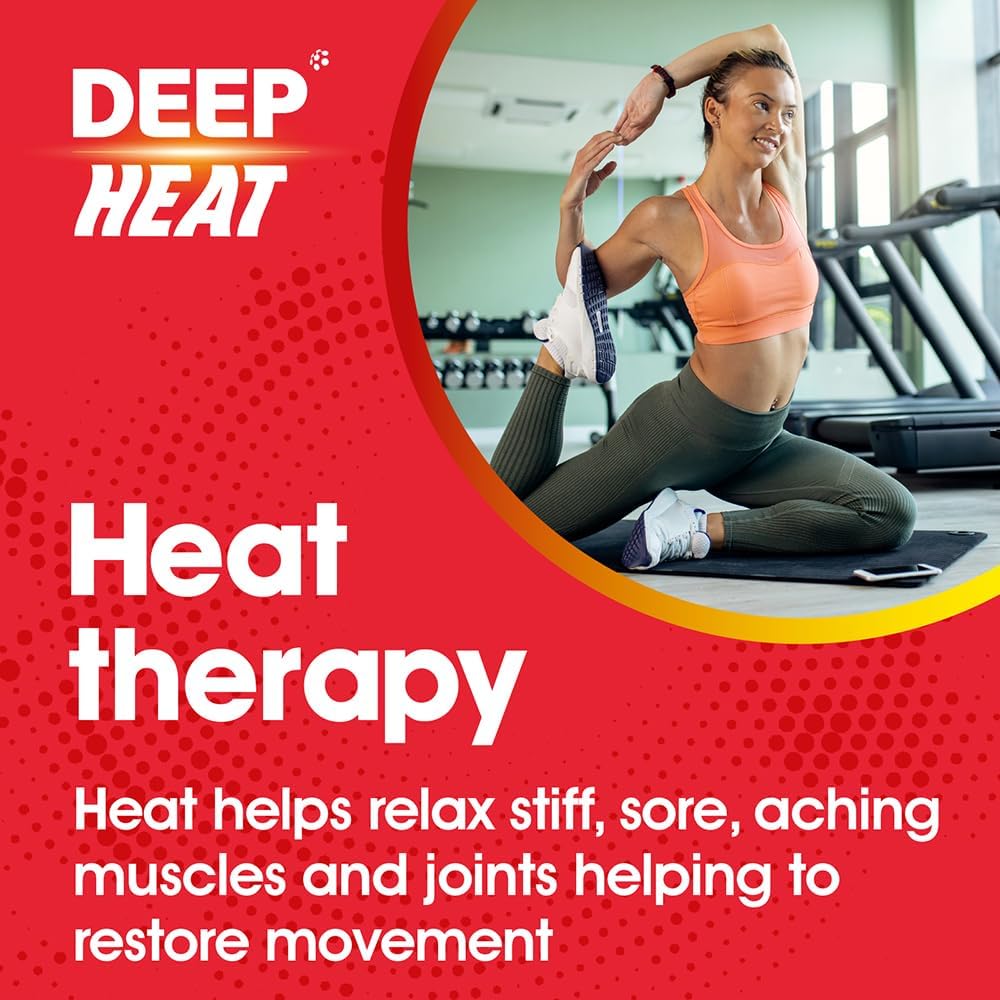 Deep Heat Pain Relief Heat Patch sachet packaging air activated heat patch 1 count applied warming patch lifestyle image