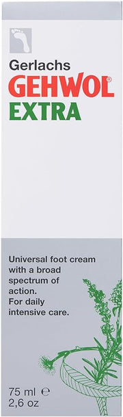 Gehwol Extra Universal Foot Care Cream, tube packaging, menthol and herbal fragrance, 75ml box