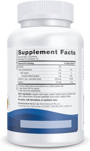 Supplement facts label for vegan Vitamin C gummies, dosage instructions