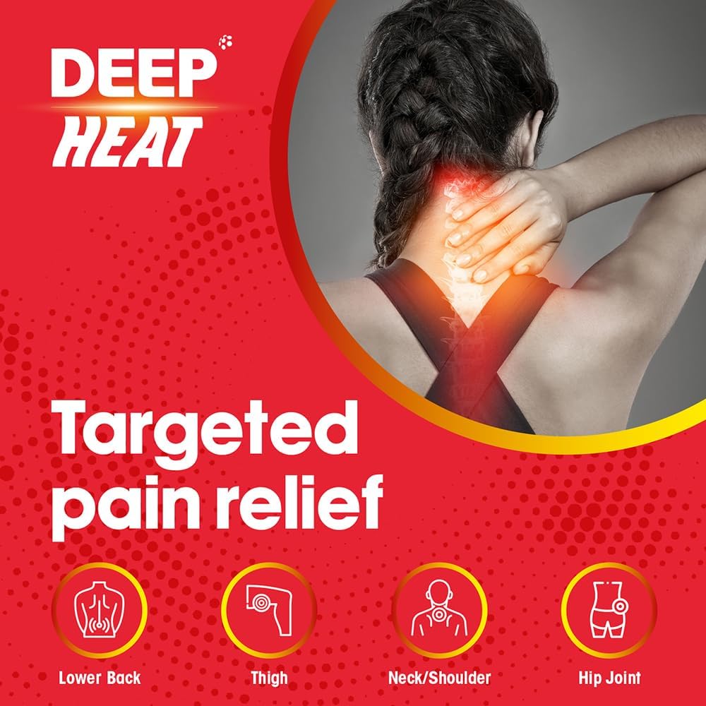 Deep Heat Pain Relief Heat Patch sachet packaging air activated heat patch 1 count applied warming patch lifestyle image