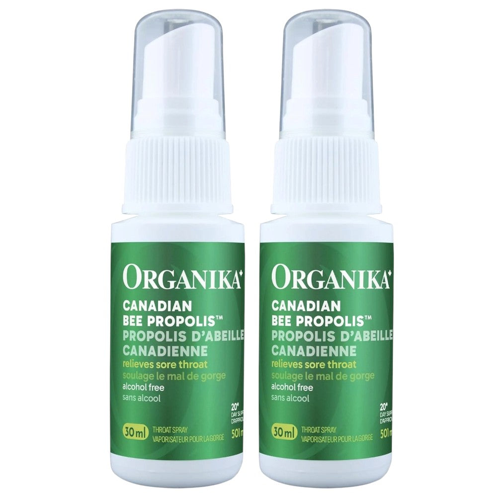 Organika Canadian Bee Propolis Alcohol-Free Throat Spray 2 x 30ml twin pack front packaging