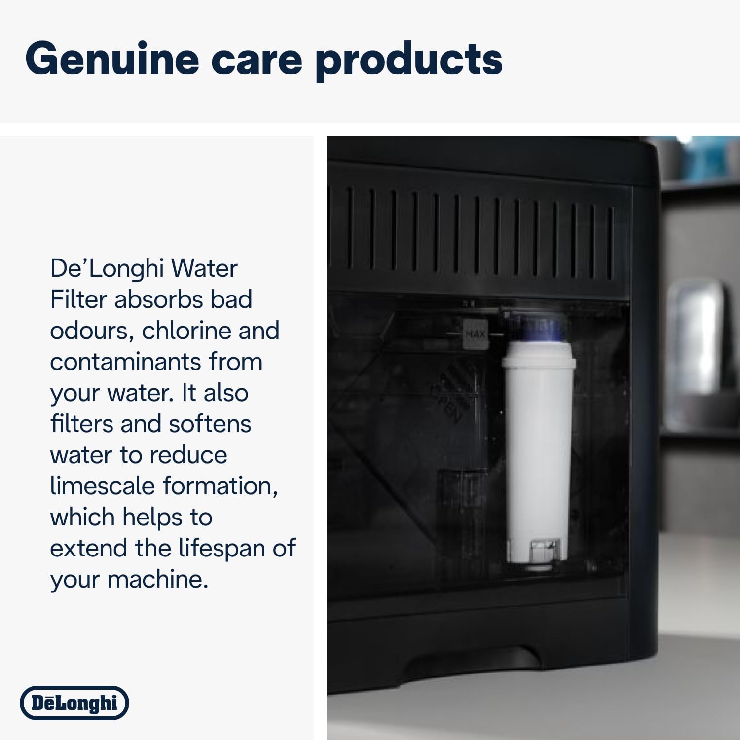 De'Longhi DLS C002 Replacement Water Filter, retail filter packaging, no flavour, 1 piece, filter components and product information