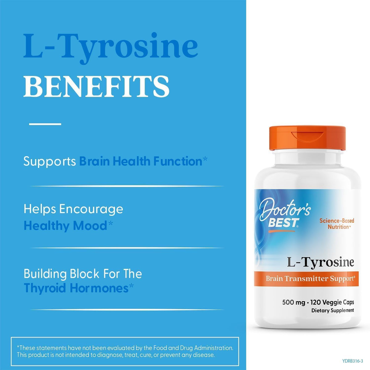 Doctor's Best L-Tyrosin 500 mg - 120 Veggie-Kapseln